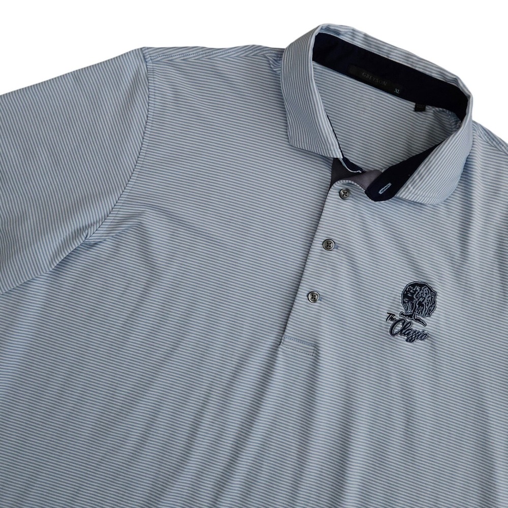 Greyson (Men's XL) The Classic Blue Polo Golf Shirt Short Sleeve Striped Stretch